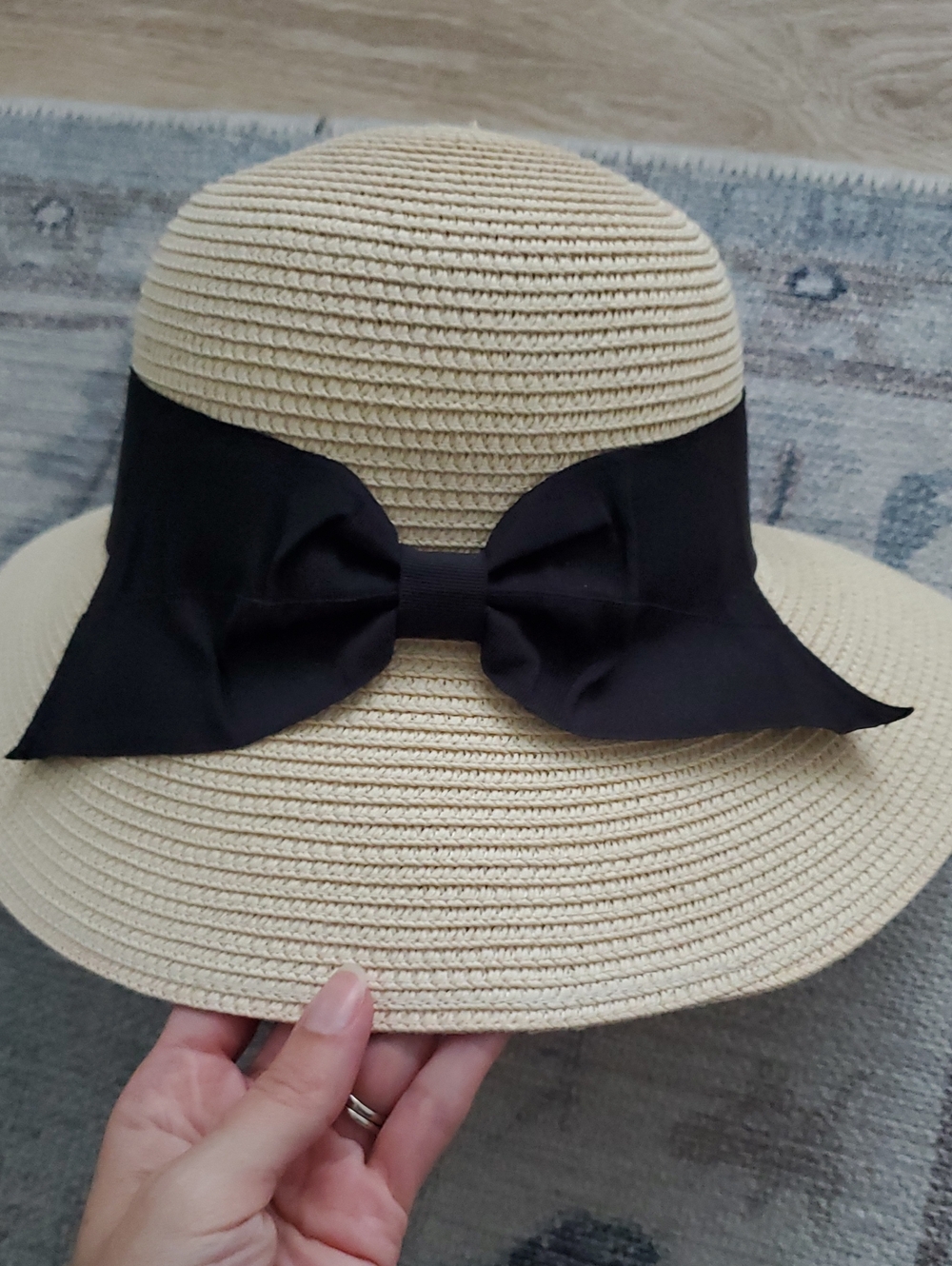 Siggi Wide Brim Straw Sun Hat with Black Bow 57cm